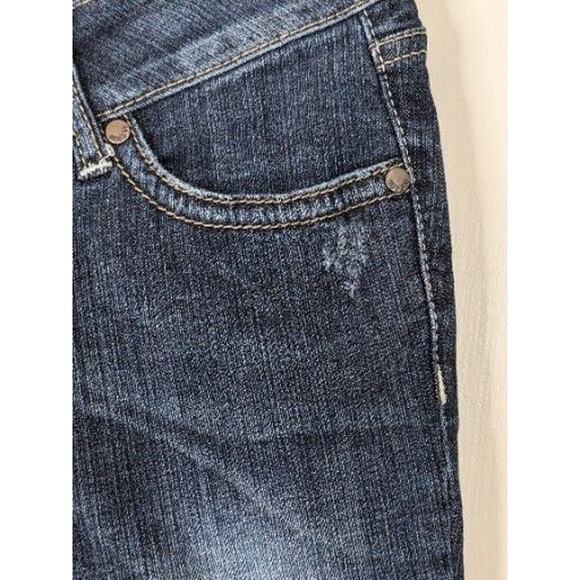 Y2K Decree Boot Cut Jeans 7 Blue Embroidered Button Pockets Distressed Cowgirl - Picture 5 of 8